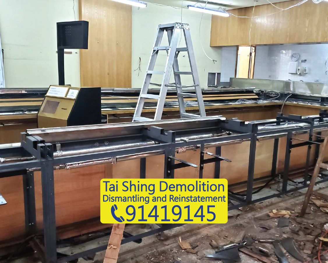 Hong Kong restaurant and kitchen dismantling and reinstatement, removing stainless steel equipment and exhaust ducts, Tai Shing Demolition